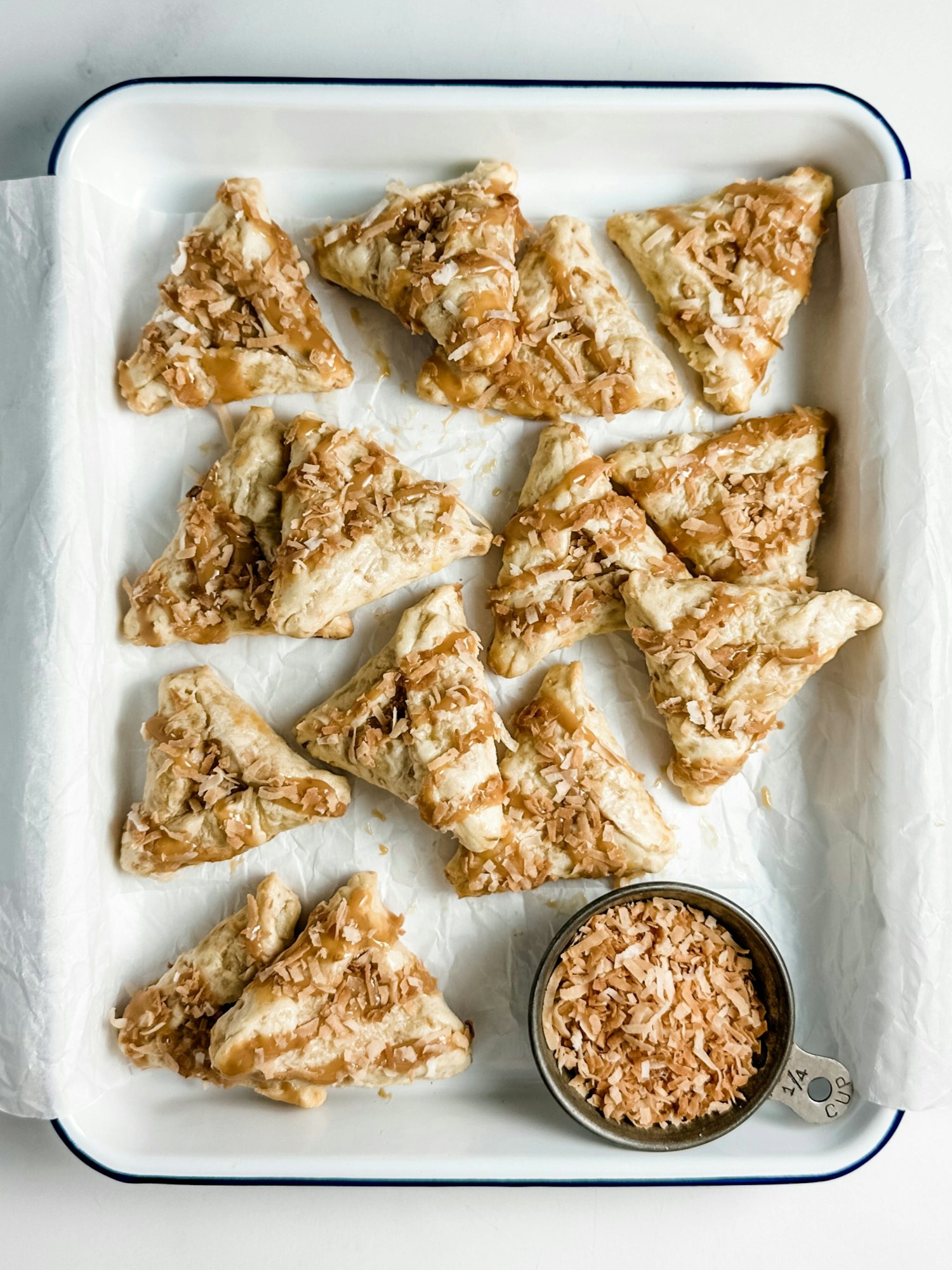 Golden dulce de leche dessert with a caramel swirl