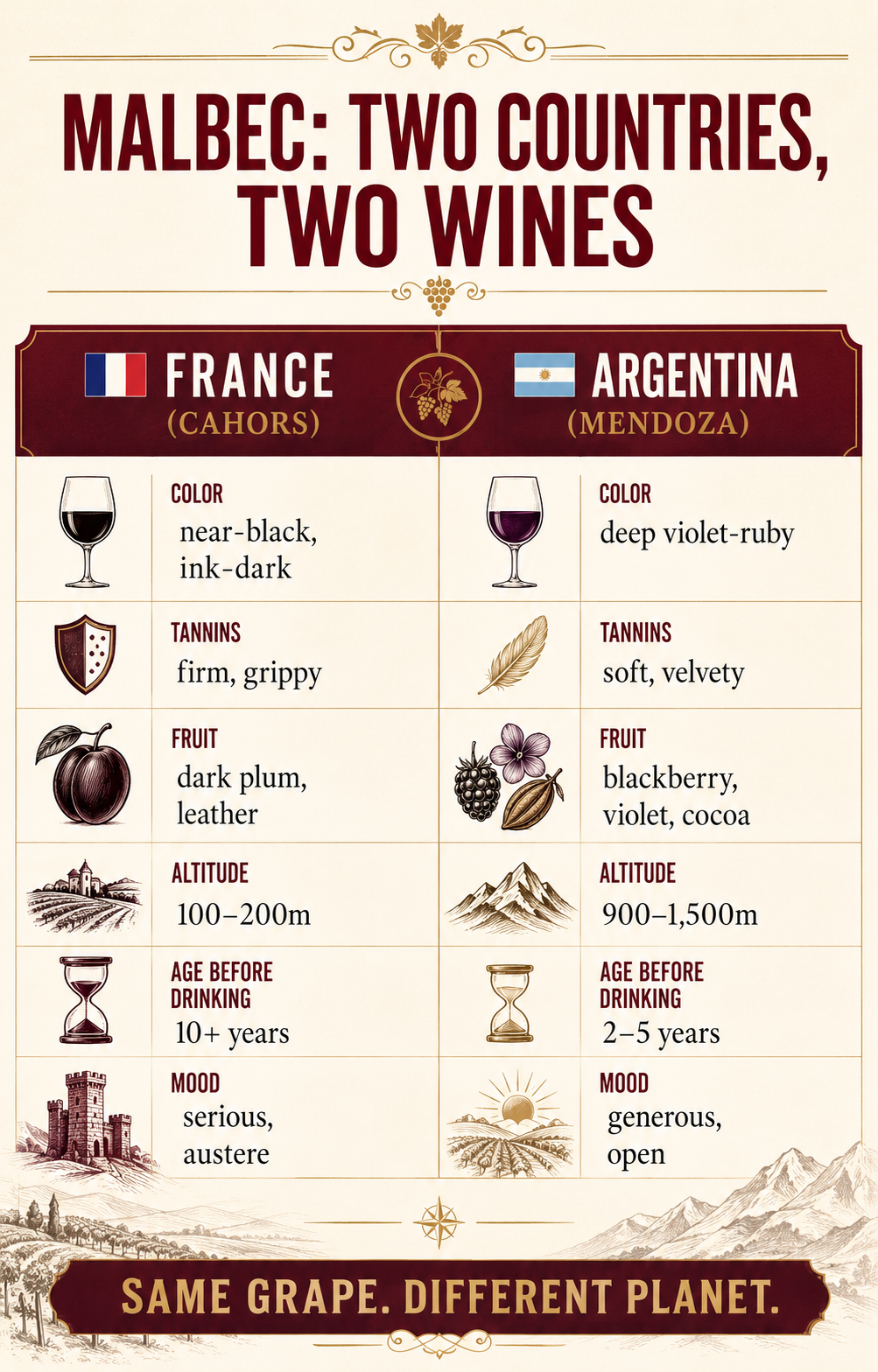 Malbec: Two Countries, Two Wines — comparison of French vs Argentine Malbec